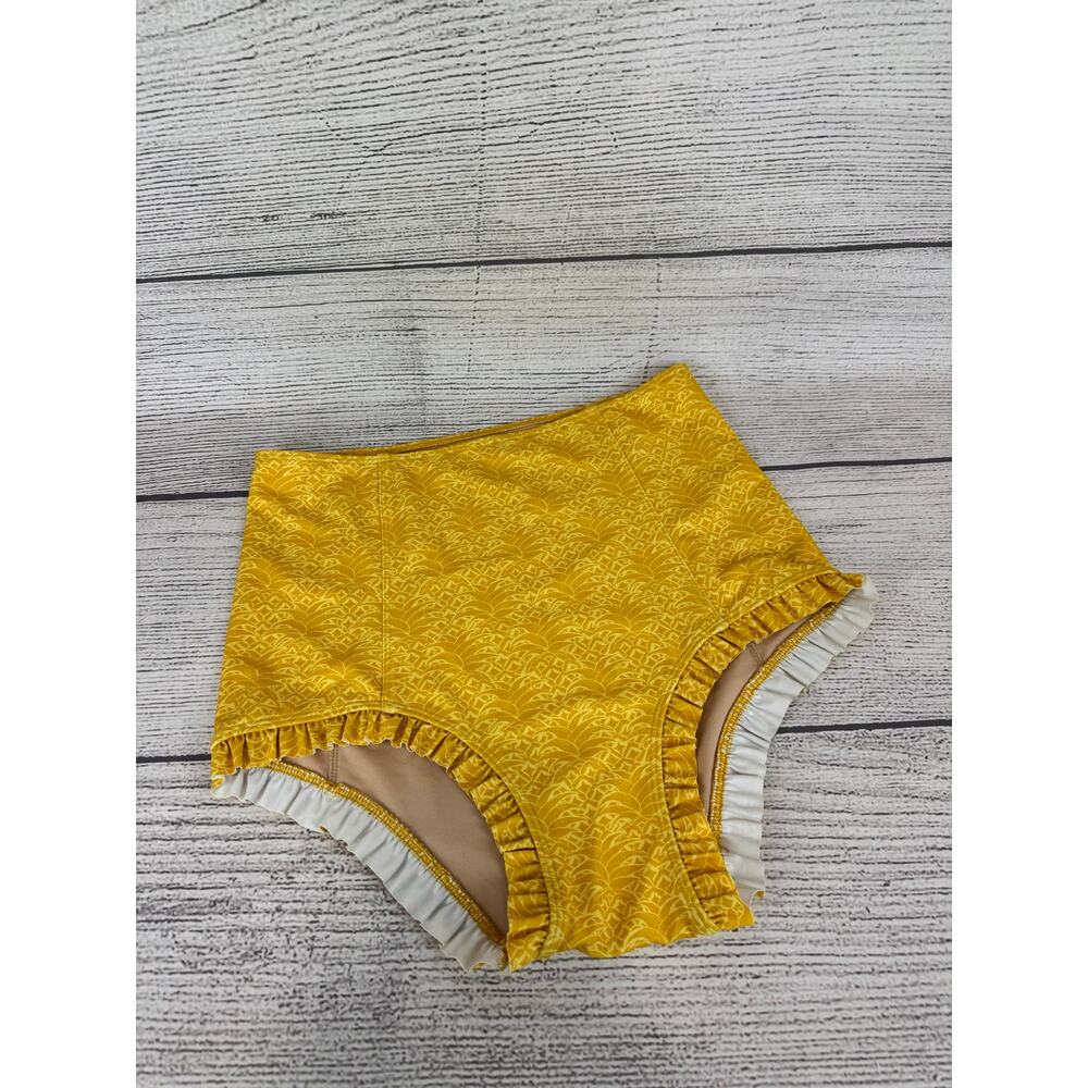 Kortni Jeane Women's Yellow Tropical Ruffle Hem Swim Bottoms Size Small
